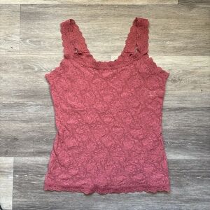 Hanky Panky Dusty Rose Classic Signature Sheer Lace Camisole Tank Top Size L